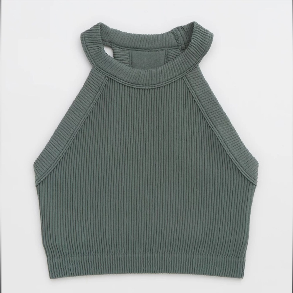 Aerie Superchill Seamless High Neck Bra Top (Royal Palm)